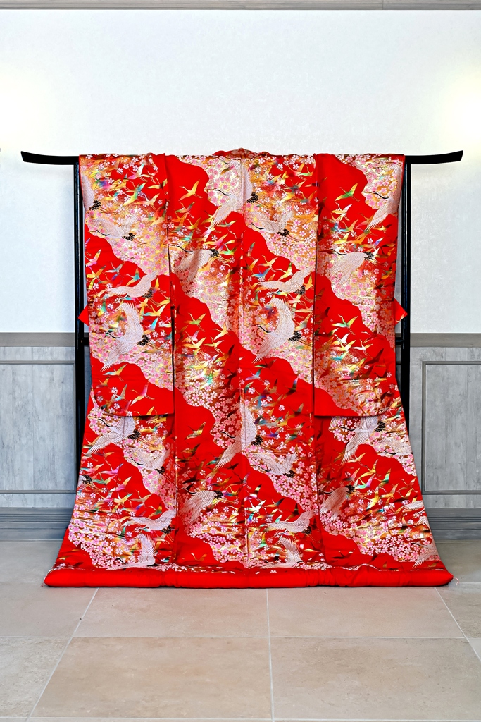 赤とピンクのお花の色打掛