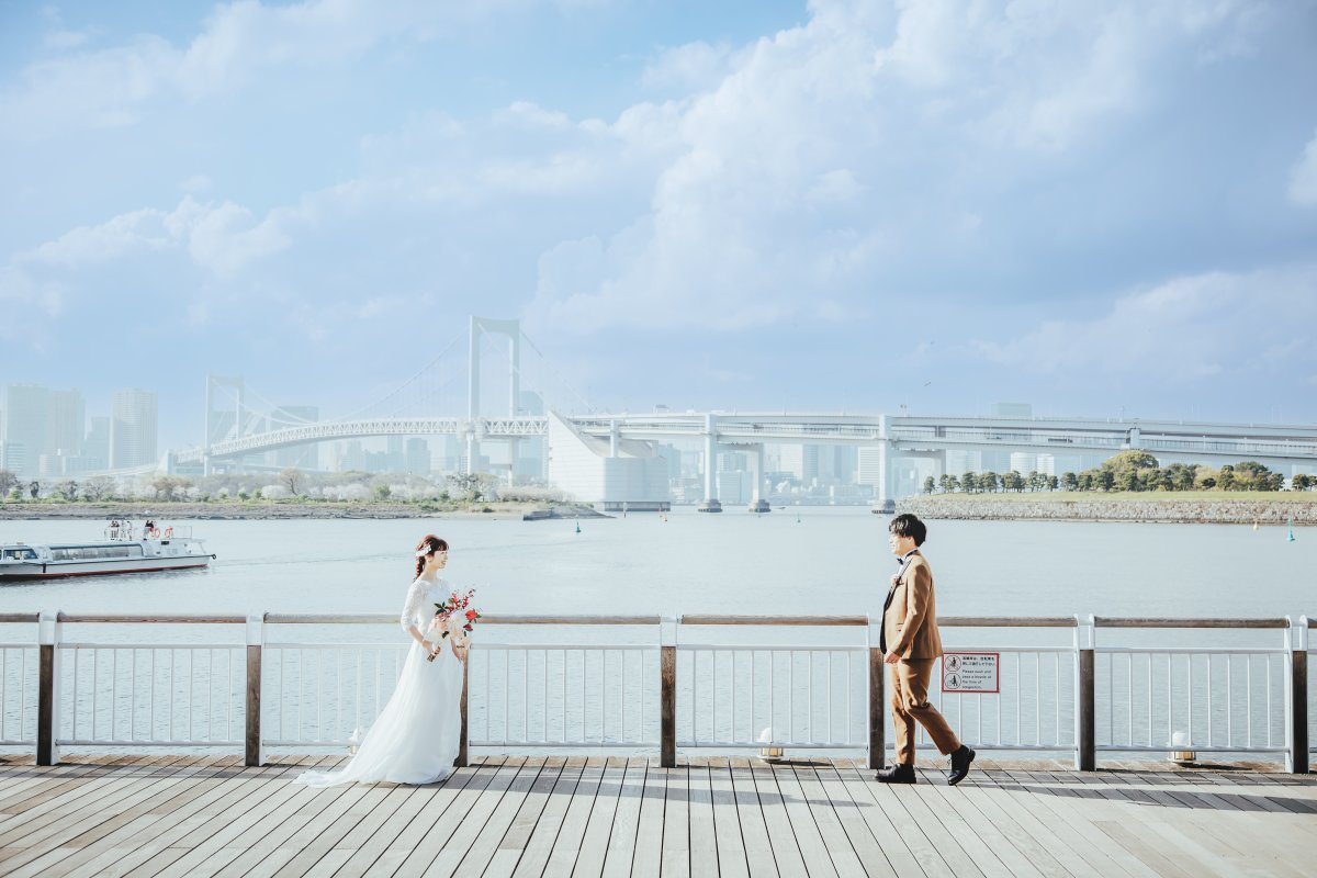お台場海浜公園で前撮り撮影