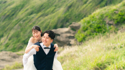 城ケ島でウェディングドレスの前撮り｜海と絶景に囲まれたお二人のウェディングフォト